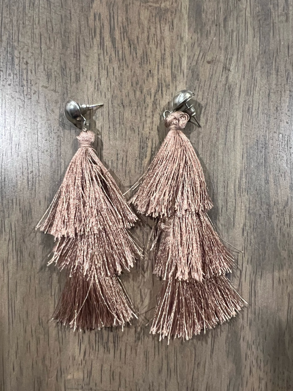 Triple-Tier Tassel Drop Earrings in Blush Pink